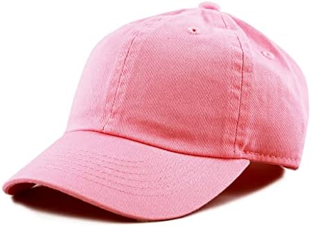 The Hat Depot Kids Washed Low Profile Cotton and Denim Plain Baseball Cap Hat (2-5 yrs, Light Pink)