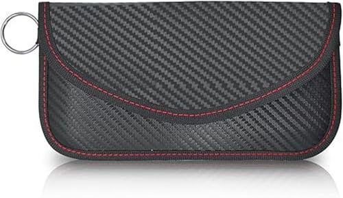 Image of 1PCS Black Striped Faraday Pouch, Anti-Theft Keyless Entry Protector, Signal Blocking Faraday Bag for Car Key Phone, Portable Storage Pouch for Men Outdoor Vehicle Safety