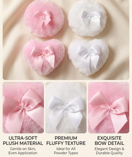 Image of 4PCS Large Powder Puff for Women, Powder for Women, Powder Puff for Men, Professional Makeup Setting and Powder Application, Powder Box with, Round and Heart Shaped Powder Puff Set of 4
