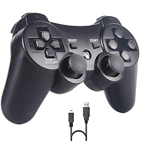 Sefitopher Manette PS3, Manette sans Compatible fil pour Playstation 3 Bluetooth avec Double Vibration Télécommande, Câble de Recharge