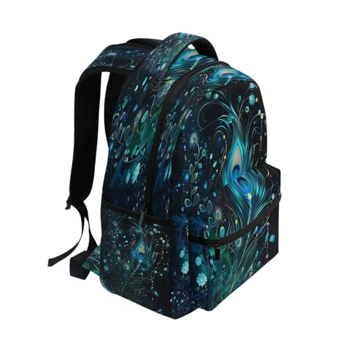 Peacock Feather Black Backpack for School Boys Girls Adults Kids Bookbag Laptop Bag 15L2