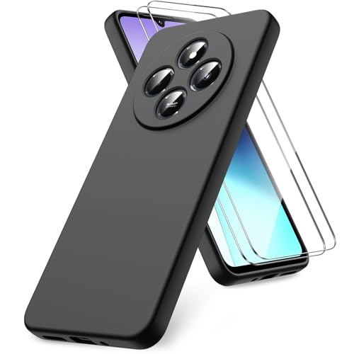 Vansdon Funda Compatible con Xiaomi Redmi 14C/Xiaomi Poco C75, 2 Unidades Protector Pantalla Cristal Templado, Silicona Líquida Gel Ultra Suave Funda- Negro