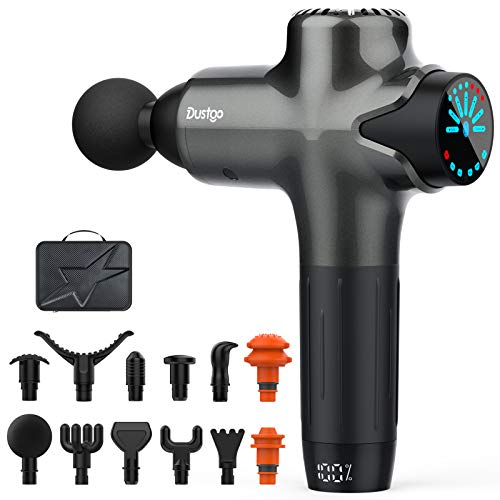 Dustgo Pistolet de Massage Musculaire, Massage Masseur Musculaire avec 7 Niveaux de Vitesse Réglables, 12 Têtes de Massage et Écran LCD, Ultra Silencieux, Massage Gun pour Détendre les Muscles Tendus