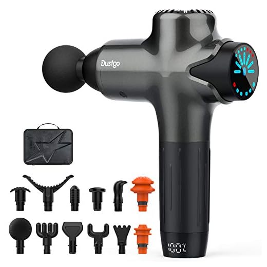 Dustgo Pistolet de Massage Musculaire, Massage Masseur Musculaire avec 7 Niveaux de Vitesse Réglables, 12 Têtes de Massage et Écran LCD, Ultra Silencieux, Massage Gun pour Détendre les Muscles Tendus
