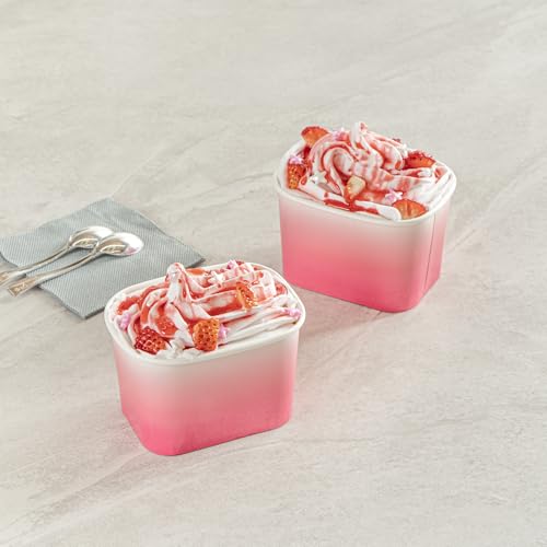 Image of Restaurantware Paper Cups 200 Count 12 Ounce Square Disposable Ice Cream Containers, Leak-Resistant Paper Dessert To Go Cups, Hot And Cold Food, Durable Pink And White Ombre Design