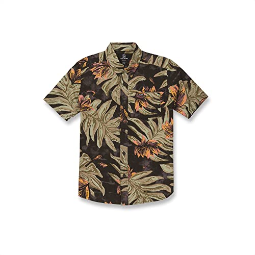 Volcom Boys' Little Marble Floral Short Sleeve Button Down Hawaiian Shirt, Rinsed Black, 4T #TOP9
