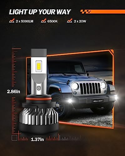 Image of SEALIGHT 9006 Fog Light Bulbs or DRL, 600% Brightness 9006 HB4 Fog Lights Led for Car, 6500K Cool White Strong Penetration, 50,000 Hours Lifespan 20000RPM Turbo Fan, Pack of 2