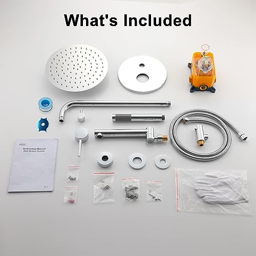 Juego de grifería para ducha Clihome de 10 pulgadas con conjunto completo que incluye ducha fija cuadrada, ducha de mano, cuerpo de válvula y kit de acabado en cromo miniatura 5