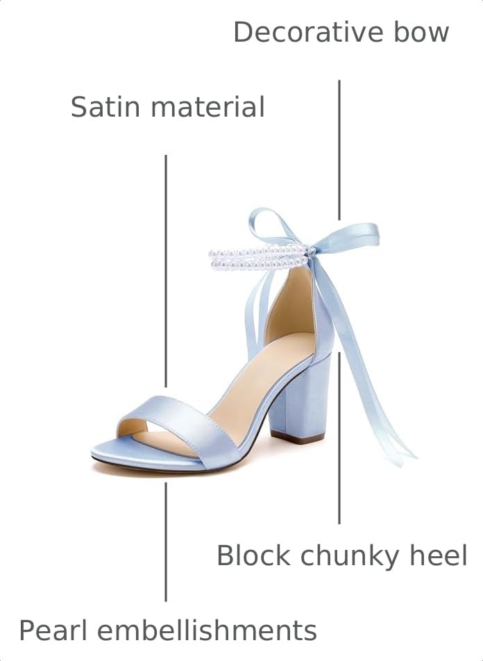 Image of Women's Open Toe Pearl Wedding Shoes for Bride High Heels Sandals Satin Bridal Block Chunky Heels Ankle Strap Prom Evening Party Pumps