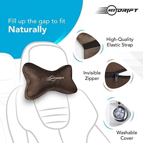 Image of Neodrift 'NeckBone' - Neck Rest Cushion Orthopedic Velvet Memory Foam Pillow for Neck, Head, Shoulder Support - Pain Relief for Car, Set of 2 (Colour-Coffee)