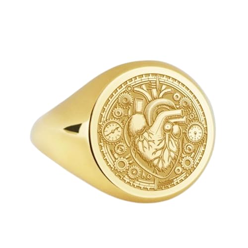Bague cœur steampunk en argent 925, chevalière ronde de haute joaillerie