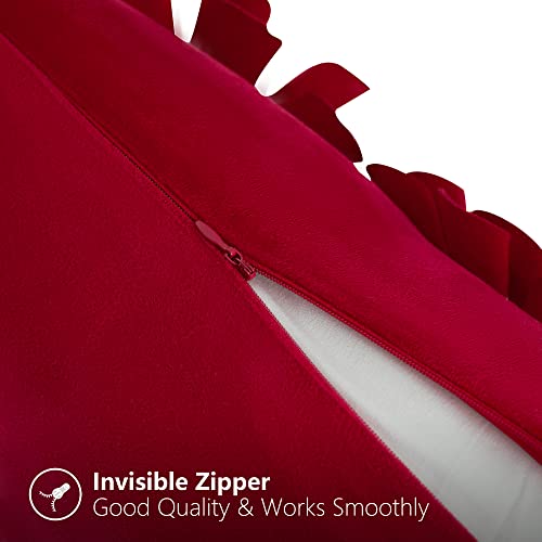 Foindtower Pack Of 2 Decorative Handmade 3D Flower Pillow Covers Sunflower Lumbar Throw Pillow Floral Velvet Accent Pillow Case With Hidden Zipper For Bed Couch Sofa Chair Home Decor 12X20 Inch Red #TOP4