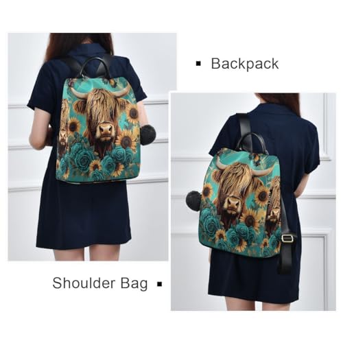 Image of ALAZA Highland Cow Butterfly Rose Trips Hiking Camping Rucksack Pack for Women
