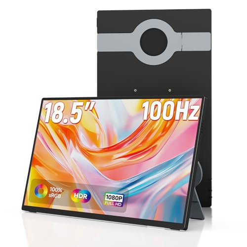 Image of AYY Portable Monitor 18.5 Inch 100Hz 100% sRGB,1080P FHD IPS Large Portable Monitor with Kickstand,for Laptop HDMI HDR USB C Mac PC Xbox PS4 /5 Switch