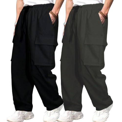 Image of GRECIILOOKS Men's Regular Fit Low Rise Polycotton Cargos | Cargo Track Pant | Loose Fit | Regular Trouser (Available in Plus Size)