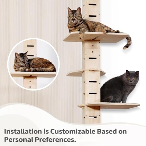 Torre para gatos de piso a techo ajustable de madera miniatura 5