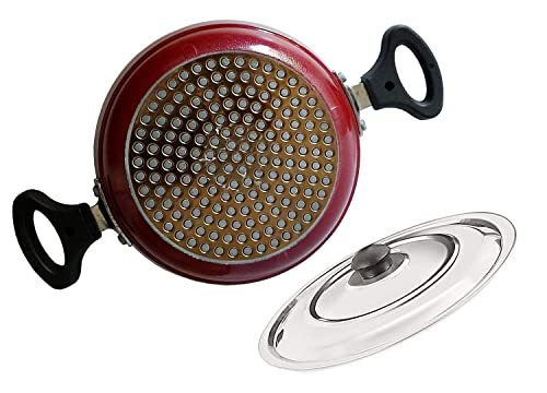 Satre Online and Marketing Small 7 Cavity Non-Stick Aluminium Heavy Induction Base Appam Pan with Steel Lid - Black,Silver,Red - Image 3