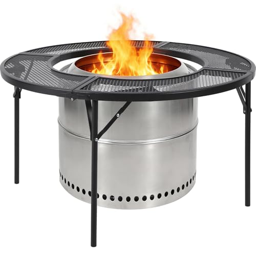 REDCAMP 36 Inch Fire Pit Surround Tabletop for Solo Stove Bonfire/Ranger, Foldable Round Fire Pit Table-Surround Ventilated Tabletop and Foldable Legs Design to Install and Portable for Yard, Patio