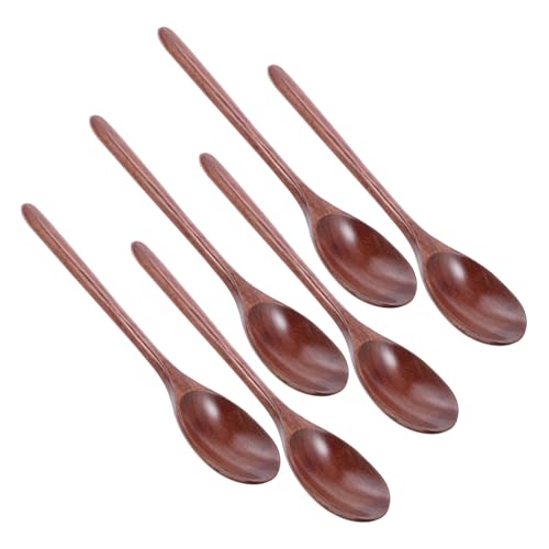 LABRIMP 6個 再利用可能 木製 スプーン キッチン かき混ぜる スプーン 蜂蜜 ミキシング 調味料 和風 かき混ぜる