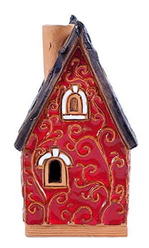Midene Miniature House Ceramic House Cone Incense Holder Burner Handcrafted Collectible Miniature Red House Handmade #TOP5