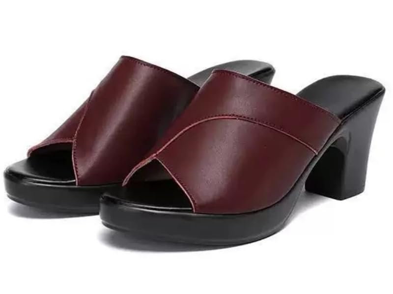 [Summer Slide Sandals] Chunky Heel Peep Toe Mules - Elegant Women's Summer Slide Sandals - Easy Slip-On, Perfect for Casual Wear - Main Image