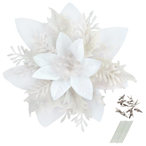 Greentime 12 Stück Glitzer-Weihnachtssterne 5,5' Kunstblumen...