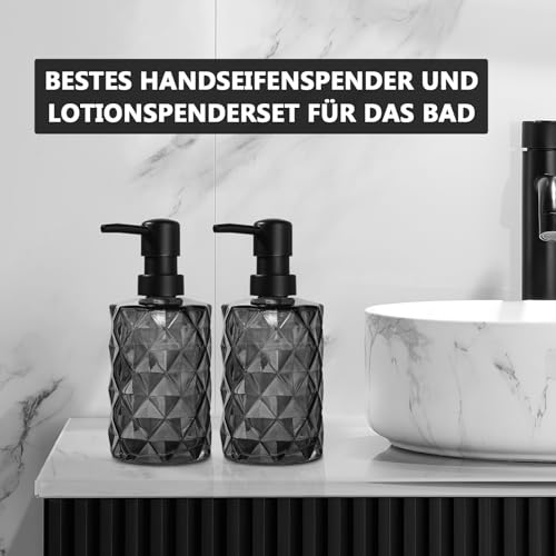Gmisun Seifenspender, 330ml Seifenspender Glas, 2 Stück Spülmittelspender Schwarz, Moderne Pumpspender Aus Glas Für Badezimmer, Handseifenspender, Flüssigseifenspender 6