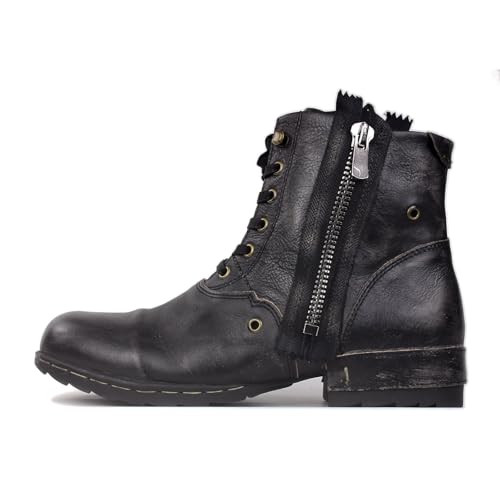 Image of OSSTONE Moto Boots for Men Fashion Zipper-up Leather Chukka Boots Casual Shoes Retro Style OS-5008-8-Retro-US