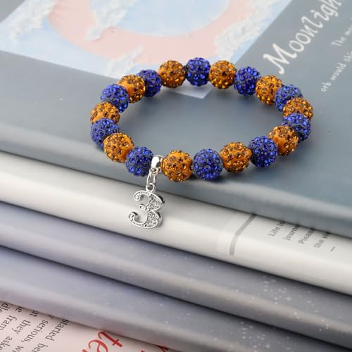 Image of POTIY SGR Sorority Gift Orange and Blue Beads Bracelet with Rhinestone Nmuber Charm Sorority Soror Gift