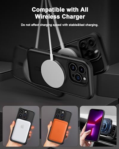 Mobnano for iPhone 13 Pro Case, Compatible with MagSafe, Crystal Clear Case with Magnetic Ring, Multicolor Design Protective Shockproof Bumpers, Not Yellowing Slim Cover for Men Women - Black