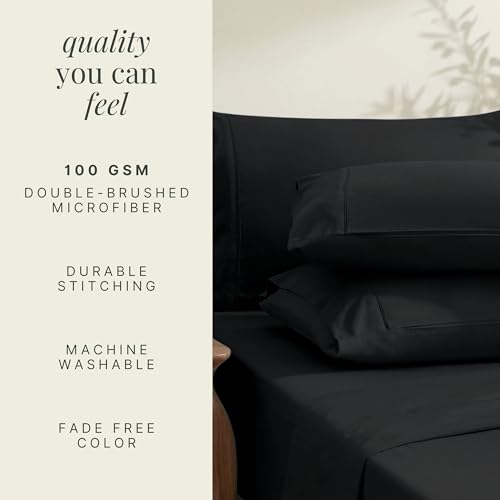 Image of Hearth & Harbor Extra Deep Pocket Sheets - Fits Mattress 18-24 Inches Deep - Extra Deep Pocket Full Size Sets - 6 Piece Full Size - Full - Black