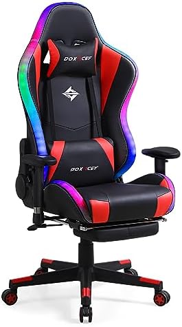 DOXACEF RGB Gaming Chair with Massage and Footrest Large Ergonomic Computer Desk Chair Video Gaming Chair with LED Light Effect Adjustable Reclining Gamer Chair