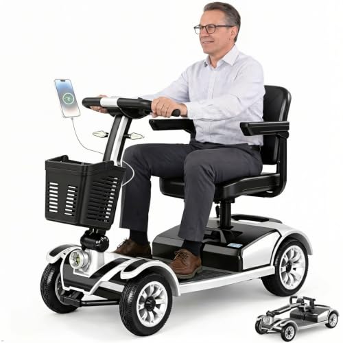Image of Movcan S-01 Mobility Scooter for Seniors & Adults - 419 LB Capacity | Foldable Travel Scooter with Basket, 360 Swivel Seat, Electromagnetic Brake & Turn Signals, Heavy Duty Scooter, Silver