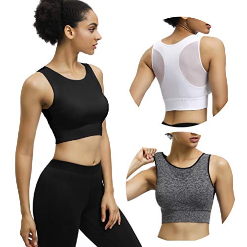 Eunicer 3 Pack High Neck Sports Bras for Women Medium Impact Longline Workout Yoga Tank Tops (S)