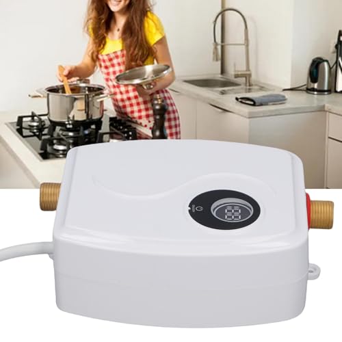 Marhynchus Mini Bojler, 1500 W 110 V Natychmiastowy Bojler Ciepłej Wody z Ekranem Dotykowym i Mosiężnymi Złączkami, do Kuchni, łazienki RV (Wtyczka UE 220 V)