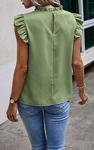 Angashion Womens Shirts 2023 Summer Casual Dressy Solid Color Ruffle Neck Tunic Tops Blouse T Shirt 2372Light Green Medium #TOP1
