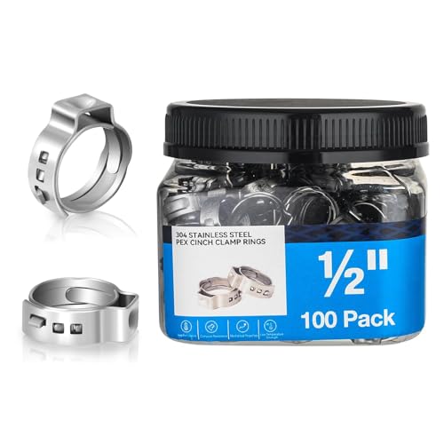 100Pack Seelink 1/2 Inch PEX Cinch Clamp Rings Crimp Rings for PEX Tubing