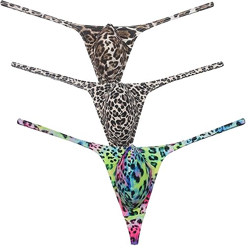 Men's Leopard G-string Thong Underwear Male Contour Pouch T-back Micro Swim Bikini Tangas Minimum Coverage Underpants