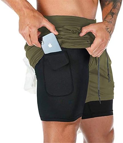 Surenow Mens Running Shorts，Workout Running Shorts for Men，2-in-1 Stealth Shorts， 7-Inch Gym Yoga Outdoor Sports Shorts Green