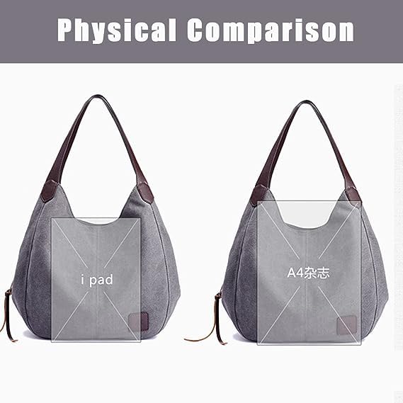 Image of Women Canvas Hobo Purse Multi Pocket Handbags Shoulder Bags Totes Purses