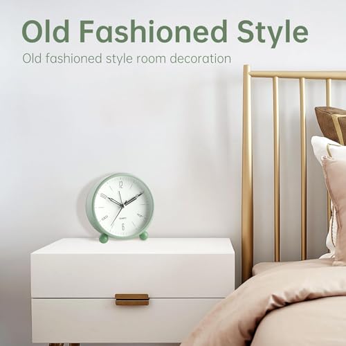 Image of Blairmore Alarm Clock, Silent Non Ticking Small Clock, Battery Operated, Simple Design, Old Fashioned Style Ideal Decor, for Bedroom, Bedside, Desk, Adult, Kid, Gift (Antiq Green)