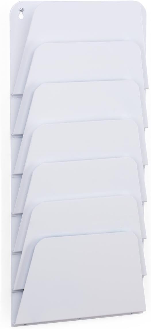 Displays2go Set of 2 - Folder Wall Rack, 7 Pockets, Letter/Legal Size, Office Filing Organizer (White)