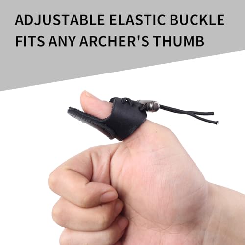 SPG Leather Archery Thumb Ring - Double Layer Archery Thumb Draw Ring Archery Thumb Glove Traditional Bow Thumb Ring Shooting Thumb Protector for Mongolian Recurve Archery Ring (Black) - Thumbnail 3