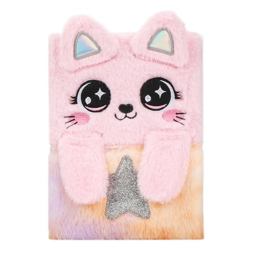 Exerz Cuaderno A5 “Gato rosa”, diario infantil, bloc de notas para niños, tapa antiestrés con orejas y patas plegables, bonito y funcional, 160 páginas rayadas