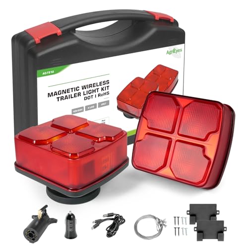 Agrieyes Wireless Trailer Lights Kit for Towing Truck, Rechargeable LED Tow Light with Super Magnetic,7 Way to 4 Way Transmitter for Boat Trailer, Caravan, Camper, RV
