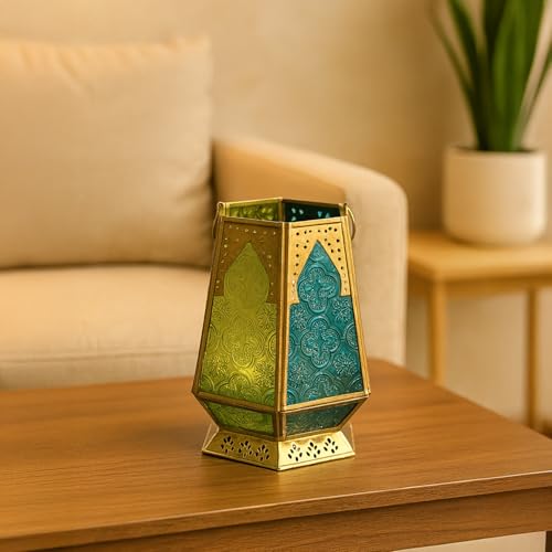 Image of MARKET 99 Metal + Glass Hexagon Tea Light Candle Holders | Multicolor Votive Holders for Diwali, Christmas, Weddings & Birthdays | Decorative T-Light Stand for Home Decor, Festive Lighting & Gifting