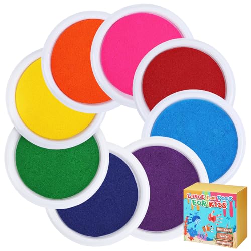 7'' Large Washable Ink Pad for Kids Handprint & Footprint - Safe & Non-Toxic Ink Pads for Stamps, Finger Paint Pads Preschool Classroom Must Haves, Toddlers Crafts, Christmas Birthday Gifts, 8 Colors