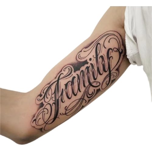 2 pezzi Fancy Lettering Love Family Juice Tattoo Sticker, Tatuaggi semipermanenti, Tatuaggi finti realistici, Durano 7-15 giorni, Adesivi per tatuaggi temporanei antiriflesso impermeabili