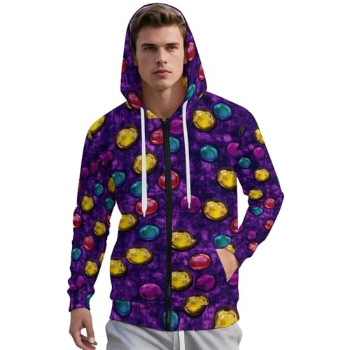 Bingo Dots Purple Men's Hoodies with Zipper Lightweight Long Sleeve Casual Sweatshirts2