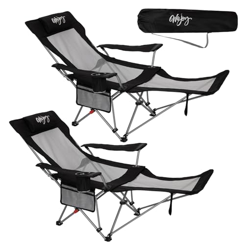 Lot de 2 Chaises de camping #WEJOY pliables 180kg avec repose-pieds, chaise de plage avec dossier...